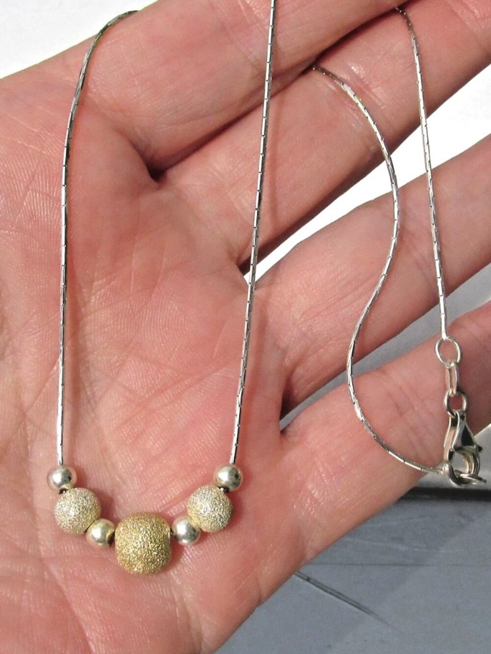 Vintage ITALY Textured Gold Vermeil Bead Sterling Silver Necklace
